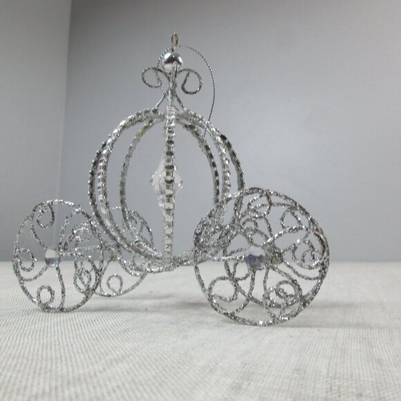 Holiday Time Cinderella Carriage Silver Bling Decorative Christmas Tree Ornament - Picture 4 of 6